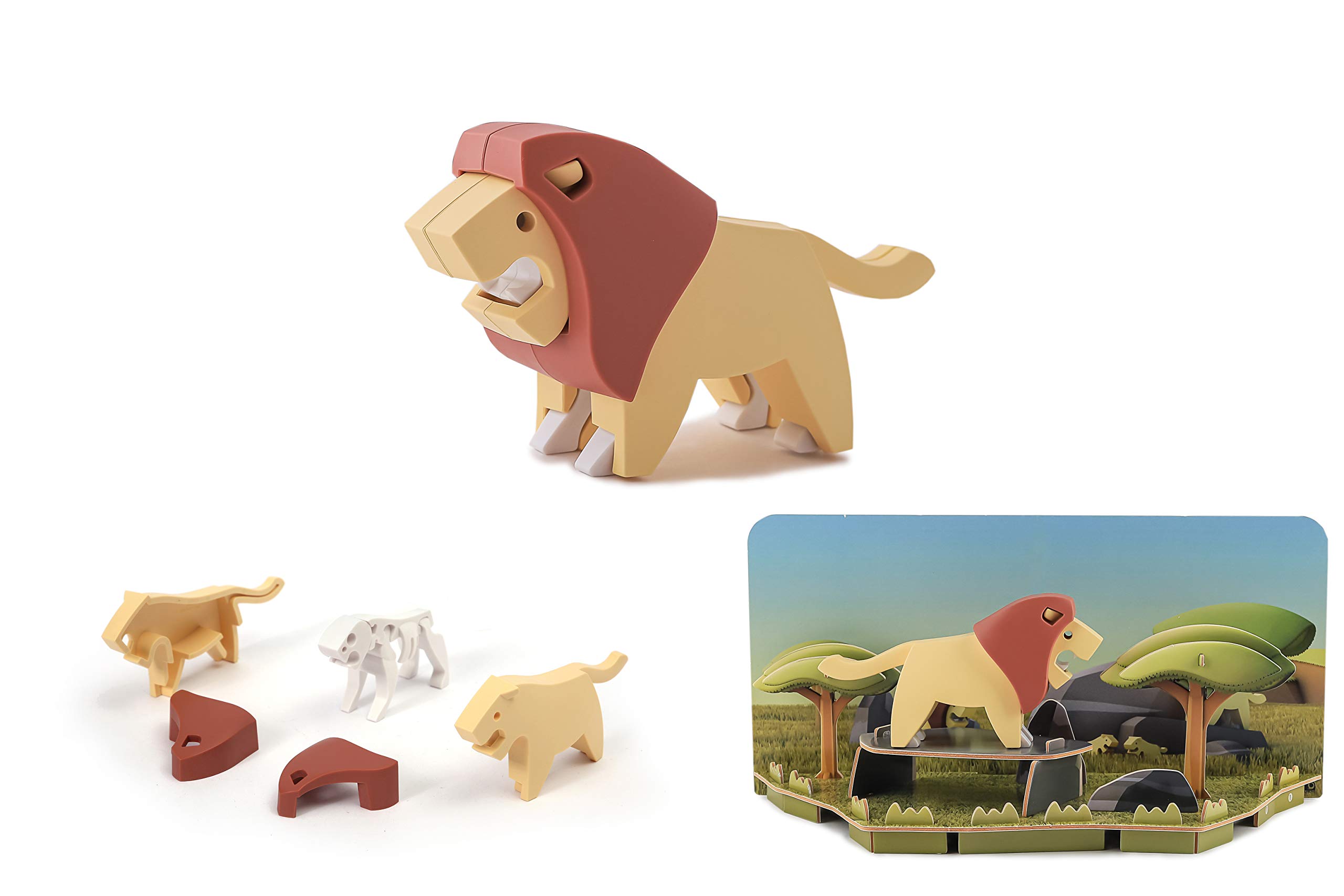 HALFTOYS HA001 Collectibles Magnetic Animals Play Sets, 3D Jigsaw Puzzle Blocks, STEM Educational Take Apart Toys Gift for Toddler & Kids 3+ Years (Lion)