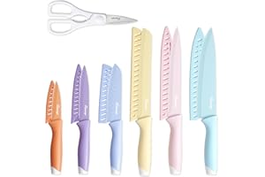Hancorys Colorful Knife Set, 13 Pieces Kitchen Knives Set with Nonstick Ceramic Anti-Rust Coating, Chef Knife Sets with 6 Bla