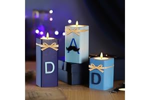 MiniInflat 3 Pcs Father's Day Wooden Candles Decor Father's Day Tea Lights Father's Day Decorative Candle Centerpieces Tea Lights Gifts for Dad, Father's Day Gifts, 4'', 4.7'', 5.1''