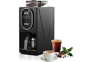 ESAURE Coffee Maker with Grinder, Programmable Hot and Cold Coffee Maker with 22 oz Glass Carafe, Adjustable Fully Automatic grind and brew Coffee Machine with Timer, Black Americano Iced Coffee Machine
