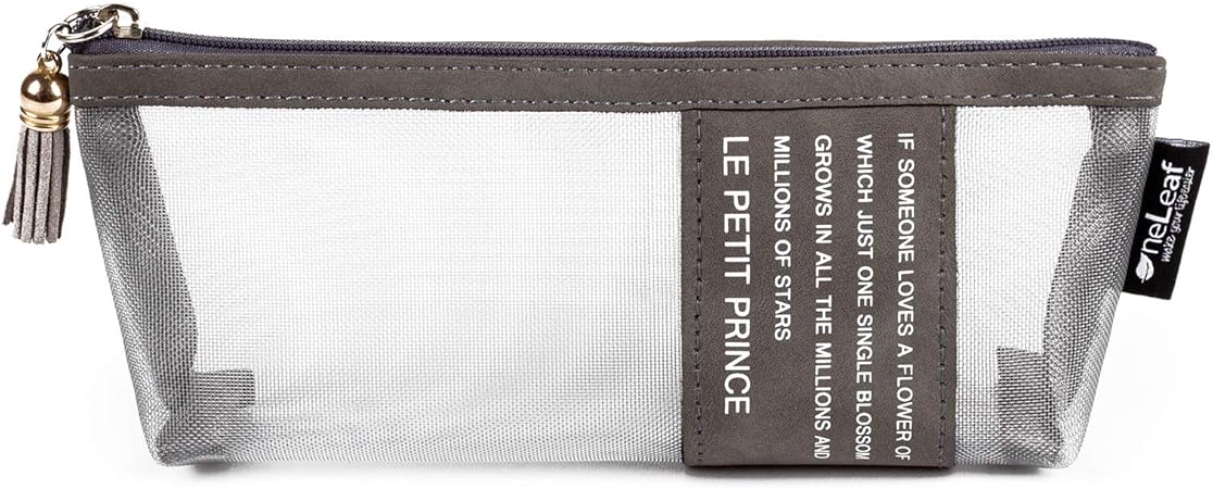 Amazon Oneleaf ペンケース 筆入れ 筆箱 小物入り シンプルデザイン オシャレ 軽量 半透明 メッシュ ペンが取りやすい ペン入れ グレー ペンケース 文房具 オフィス用品