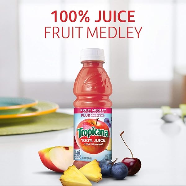 TROPICANA 100% FRUIT MEDLEY JUICE,SINGLE SERVE, 10 FL OZ BOTTLES (PACK OF 24) – REAL FRUIT JUICE, VITAMIN C, B & E RICH, NO ADDED SUGARS, NO ARTIFICIAL FLAVORS