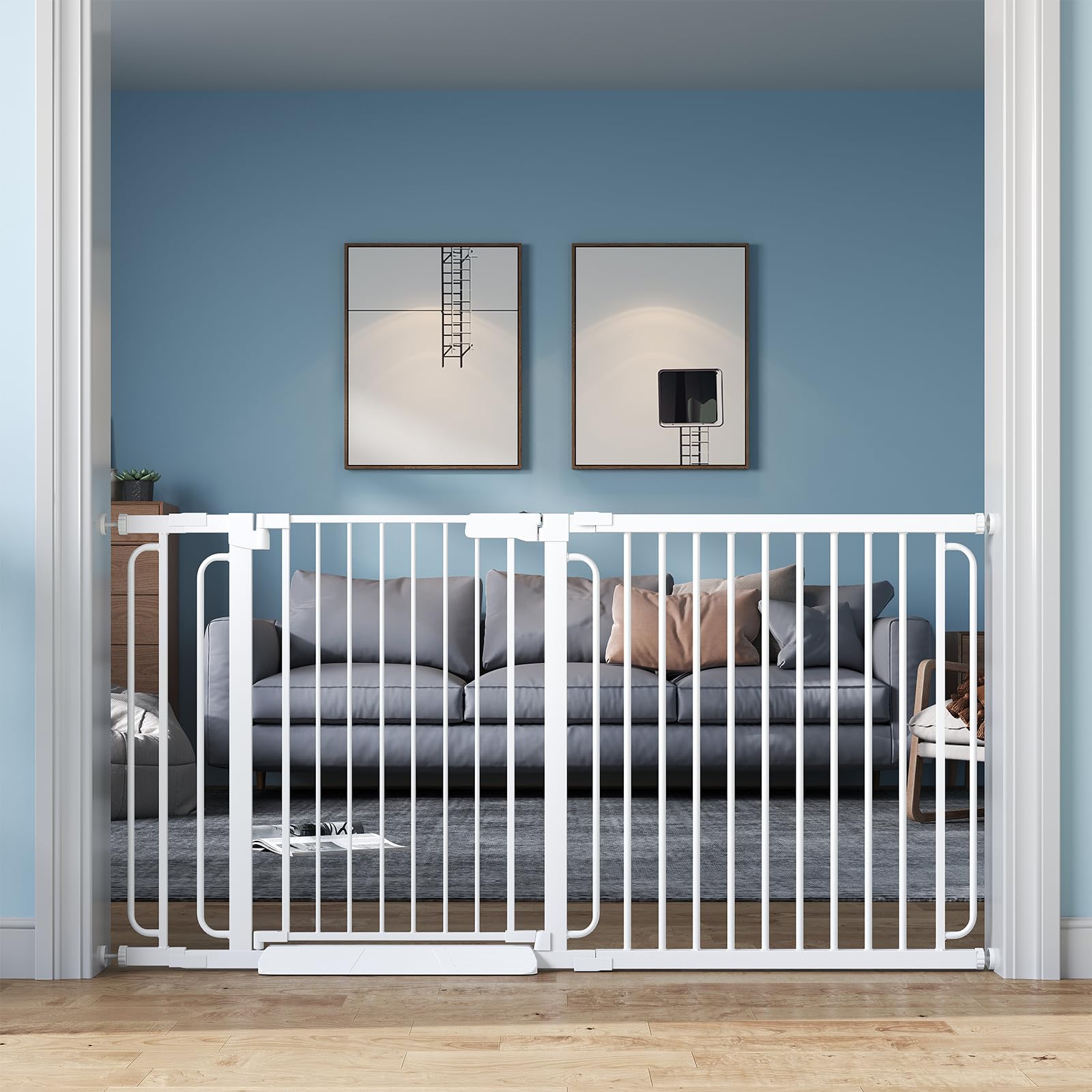 Photo 1 of ***GATE STYLE MAY DIFFER FROM STOCK PHOTO*** Extra Wide Baby Gate with Door 57.5-66 Inch Pressure Mounted, Auto Close Child Baby Gates for Doorways No Drill, Walk Through Dog Gate Indoor for The House, White