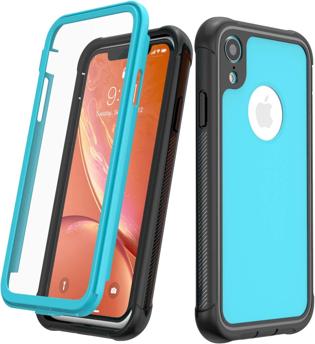 Justcool Designed for iPhone XR Case, Full Body Heavy Duty Protection with Built-in Screen Protector Shockproof Rugged Cover Designed for iPhone XR Cases (2018) 6.1 Inch (Black+Blue)