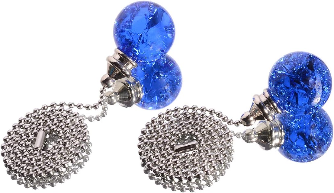 2PCS Blue Pull Chain Crystal Glass Ice Cracked Ball Pull Chain for Ceiling Fan Light Decoration 50cm Extension Chain - - 