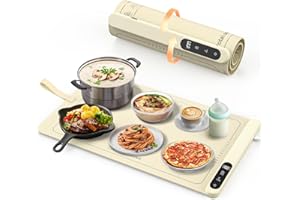 Potahouse® Warming Mat for Food, Graphene Full-Surface Fast Heating, Electric Warming Tray with 6 Temp & Timer Settings, Rollable & Portable Silicone Food Warmer for Parties, Home and Travel, Apricot