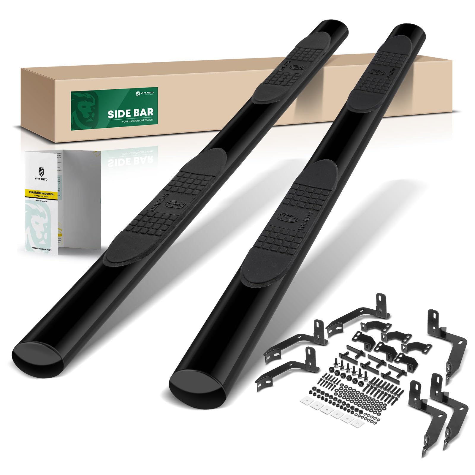 Photo 1 of **MINOR USE WEAR**YHTAUTO 4 Inch Running Boards Fit Dodge Ram 1500 2009-2010 & Ram 1500 2011-2018, 1500 Classic 2019-2024 Extended Cab, Oval Straight Side Steps Carbon Steel Step Bars Off-Road Exterior Accessories