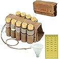 MONGPIENS Camping Spice kit with 9 spice Jar,rope,Spice Labels Sticker,Silicone Collapsible Funnel, Canvas Travel Seasoning container, portable spice bag for travel (CAMEL BROWN)