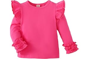 DOAHAPYKER Toddler Girls Solid Color T-Shirt Kids Blouse Plain Ruffle Sleeve Top Baby Girl Cotton Casual Clothes