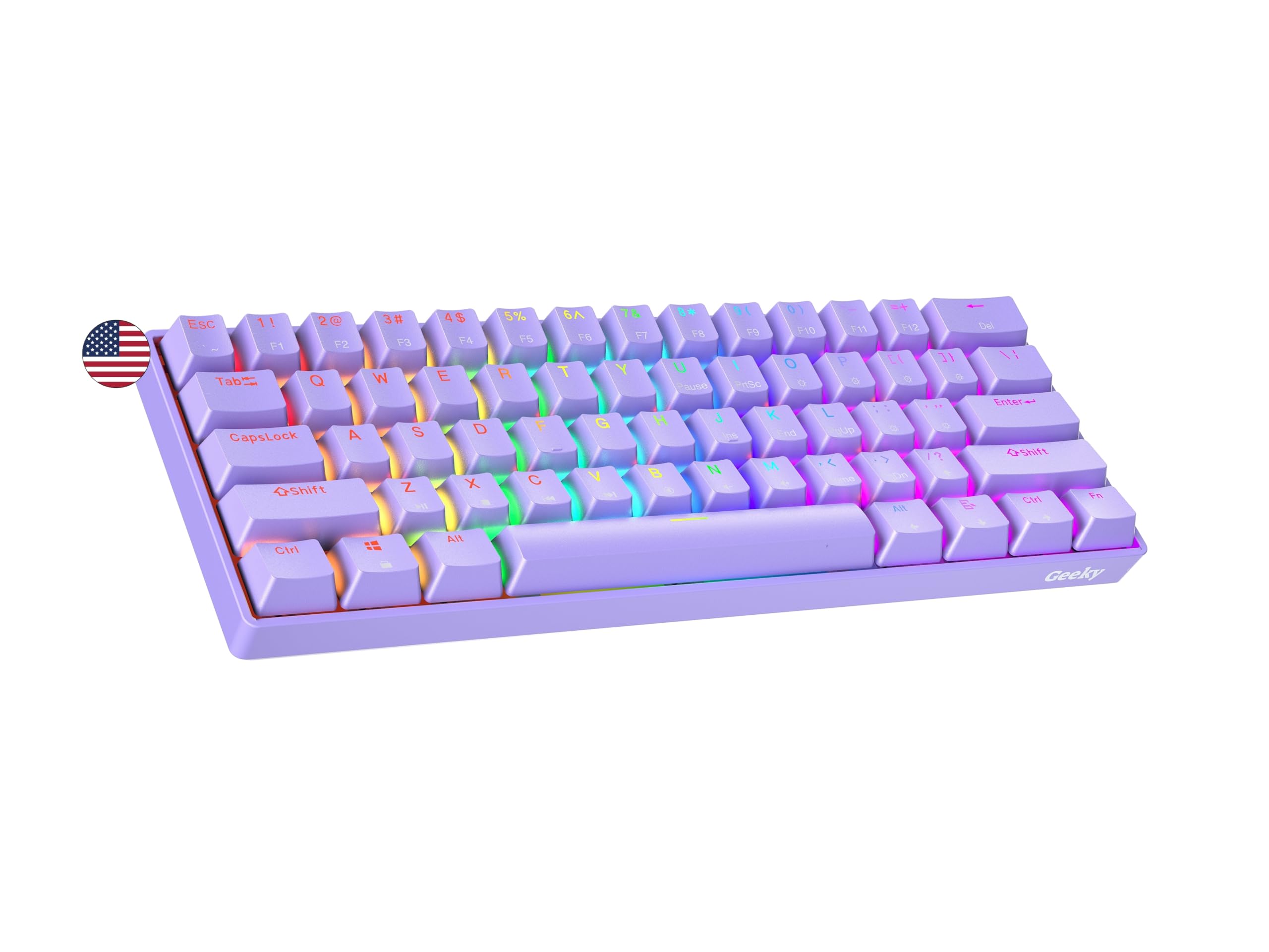 Geeky GK61 SE 60% | Mechanical Gaming Keyboard | 61 Keys Multi Color RGB LED Backlit for PC/Mac Gamer | ANSI US American Layout (Lavender, Mechanical Blue)