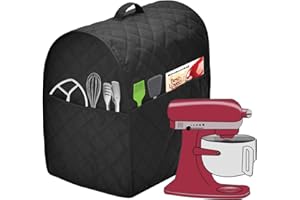 NALAN Stand Mixer Dust Cover with 3 Pockets Compatible with KitchenAid Tilt Head, Easy Cleaning，Can Ironable (Black, Fits for 4.5-Quart and All 5-Quart)