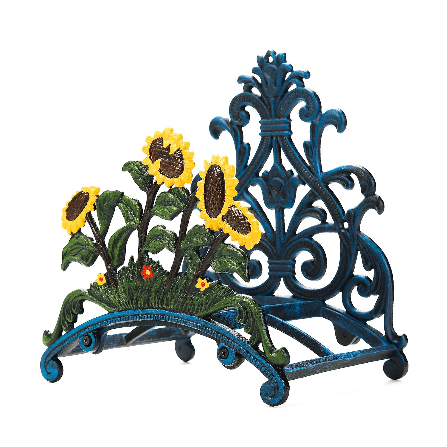 Sungmor Cast Iron Heavy Duty Garden Hose Holder - Decorative Hand-Painted Sunflower Wall Mounted Water Hose Hanger - Wall Decoration Hanging Hose Rack - Hose Reel Storage Butler - Metal Hose Stand