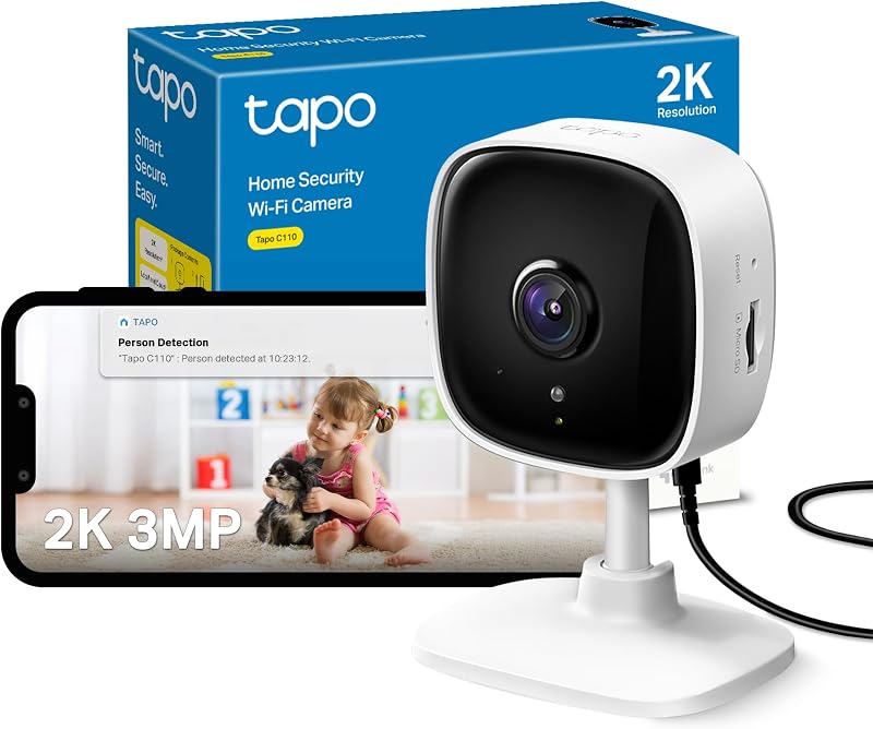 Tapo C110 2K 3MP WiFi Indoor Security Camera, AI Detection, Night Vision, 2-Way
