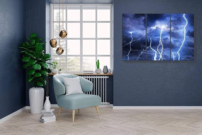 Amazon Co Jp 夏の嵐の間に稲妻 空 空気感 自然 自然の力 薄気味悪い 重い 雄大 集中豪雨 雨 雷雨 電気 電源 青 風ポスター パネル 現代壁の絵 壁掛け 部屋飾り 背景絵画 壁アート 完成品 3枚セット すぐ飾る ホーム キッチン