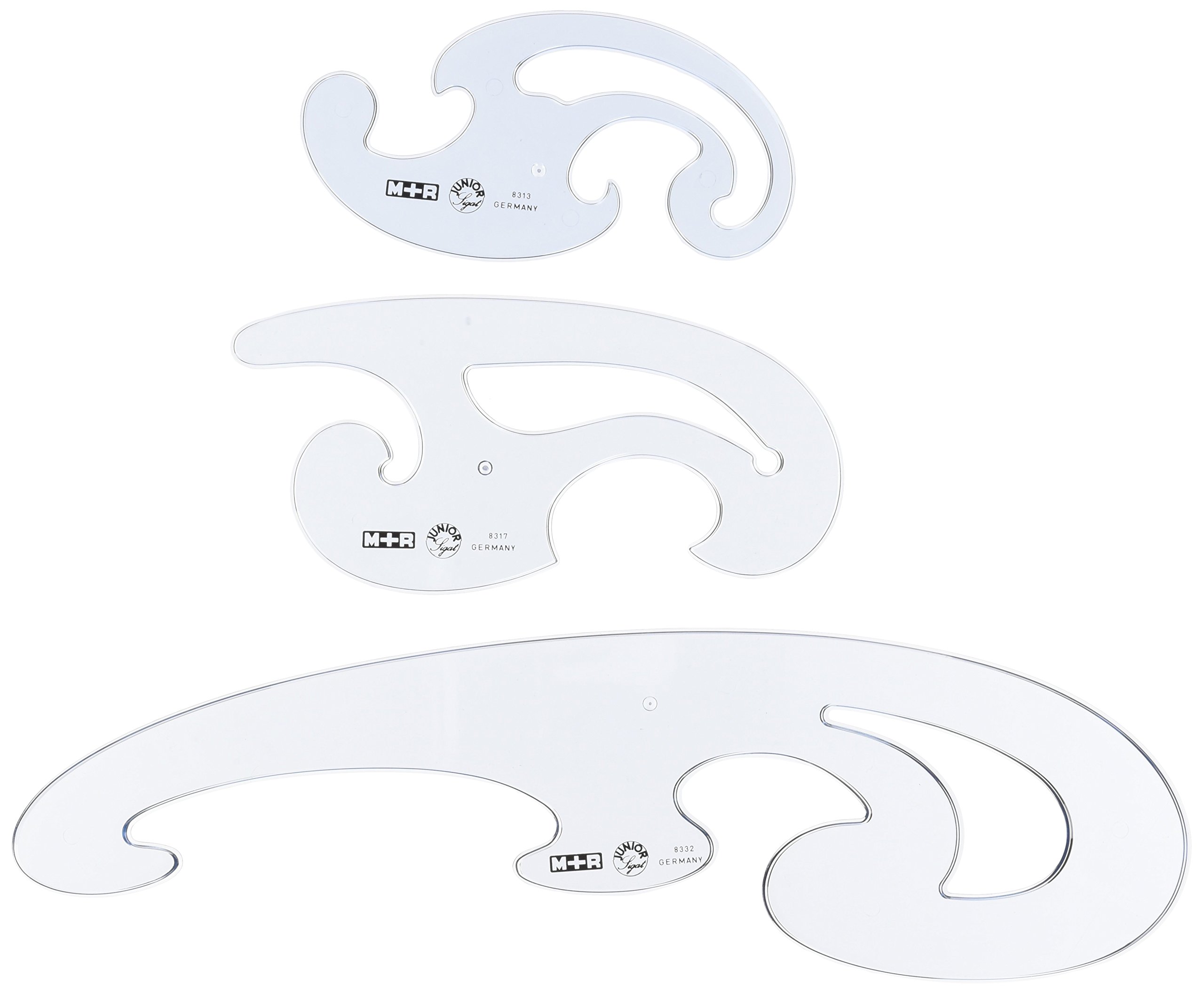 M + R 770830030 Burmester Curves Set of 3, Smoke Grey HO Scale Model Train Stencil Set, 16.5 mm Rail Gauge
