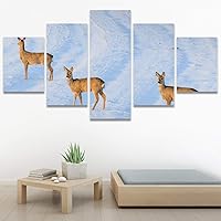 SIGNWIN 5 Panel Canvas Wall Art Modern Art Animals Dramatic Giraffe Lion Multicolor Photography Southwest for Home Decorations Ready to Hang - 60