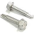 Bolt Dropper No. 14 x 1 Stainless Steel Hex Washer Head Self Drilling Screws 50 pc- 410 Stainless, Rust-Resistant, Self Tapping TEK Screws - No. 3 Point, Ideal for Wood and Wet Environments