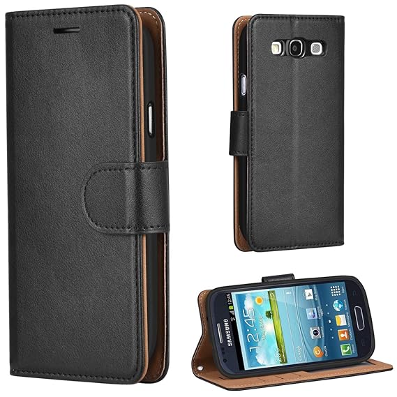Leaum Galaxy S3 Hülle Handyhülle Brieftasche Leder Tasche Flip Case für Samsung Galaxy S3 Schutzhülle (Schwarz)
