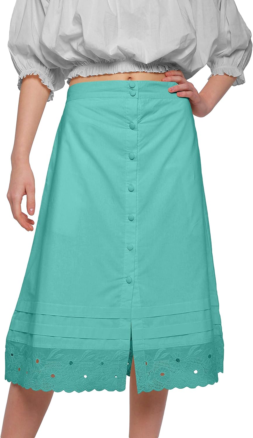 Moomaya Solid Cotton Skirts for Women Button Down ALine Knee Length