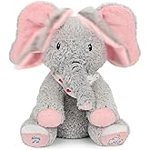 Cuteoy Peek A Boo Elephant Interactive Plush Toy with Moving Ears Musical Singing Talking Stuffed Animal Adorable Electric Animate Christmas Birthday Gifts for Girls Boys