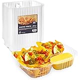 Klineus 100 Pcs Nacho Trays for Party - Large 6"x8" Disposable 22 Oz - 2 Compartments Clear Plastic Nacho Containers with Chi