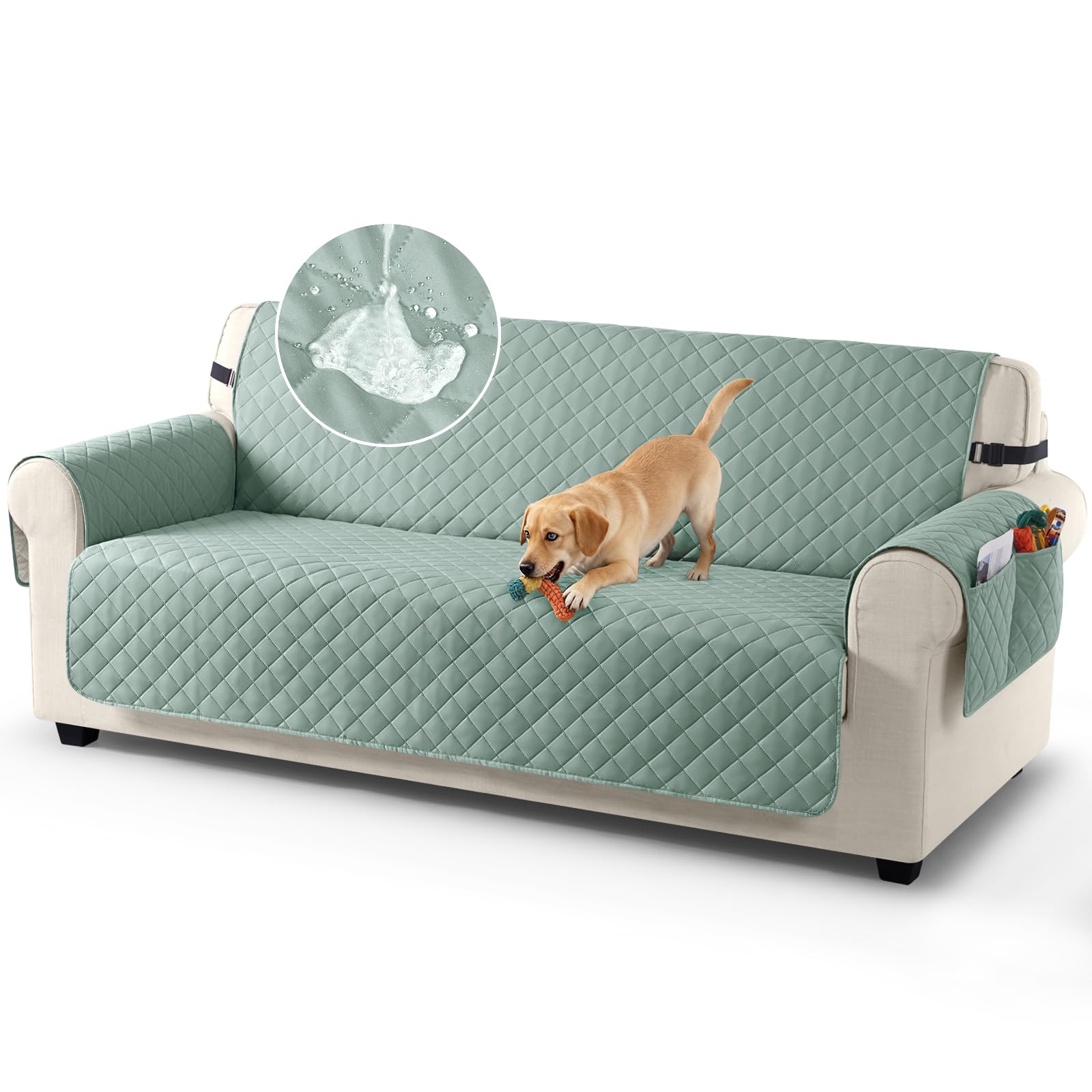 TAOCOCO Sofa Slipcovers 100% Waterproof Sofa Covers 3 Seater,Settee Covers with Storage Pockets,Anti Slip Couch Covers,Washable Sofa Protector for Kids/Dogs/Pets(Mint Green)