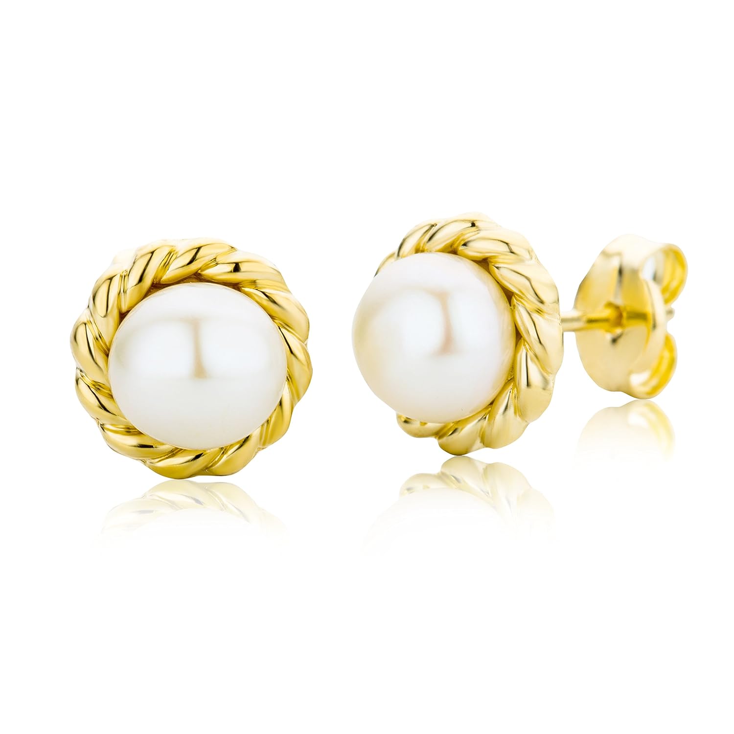 Miore Pendientes con oro amarillo y perla cultivada de agua dulce