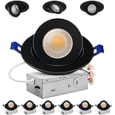 Adetu 4 inch 5CCT Gimbal Black Led Recessed Lights, 360°+90° Adjustable Directional Recessed Lighting, 2700K/3000K/3500K/4000K/5000K Dimmable Retrofit Eyeball Can Lights with Jbox, ETL(Black, 6 Pack)