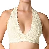 JOJOANS Halter Lace Bralette Unpadded Wireless Sheer Bra Bustier Full Coverage Lingerie
