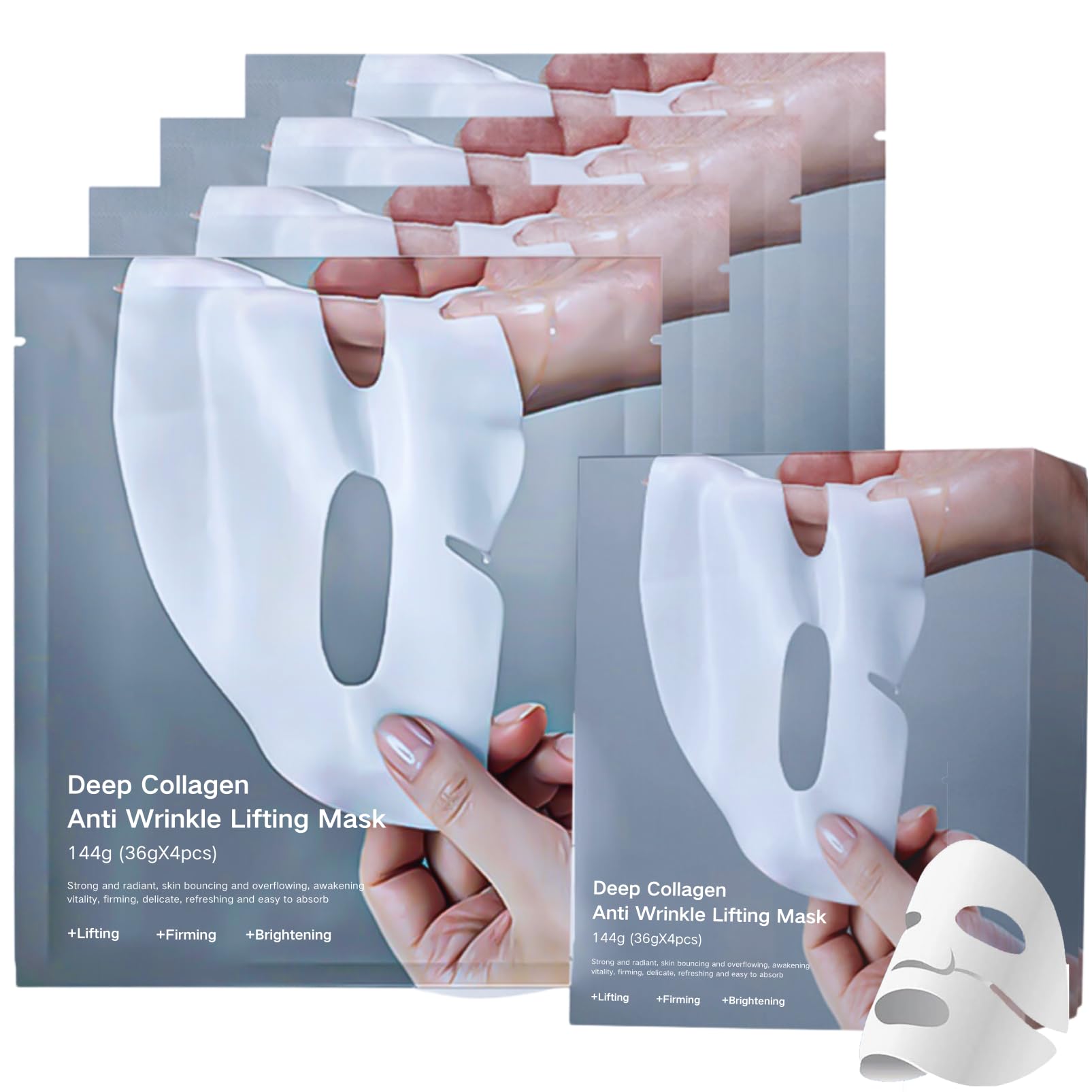 Collagen Face Mask Overnight, Bio Korean Glass Skin Mask 4PCS Skincare Collagen Gel Mask, Deep Hydrating collagen Overnight mask, Bio Hydrogel Jelly Gel Elasticity, Glows, Firms Skin