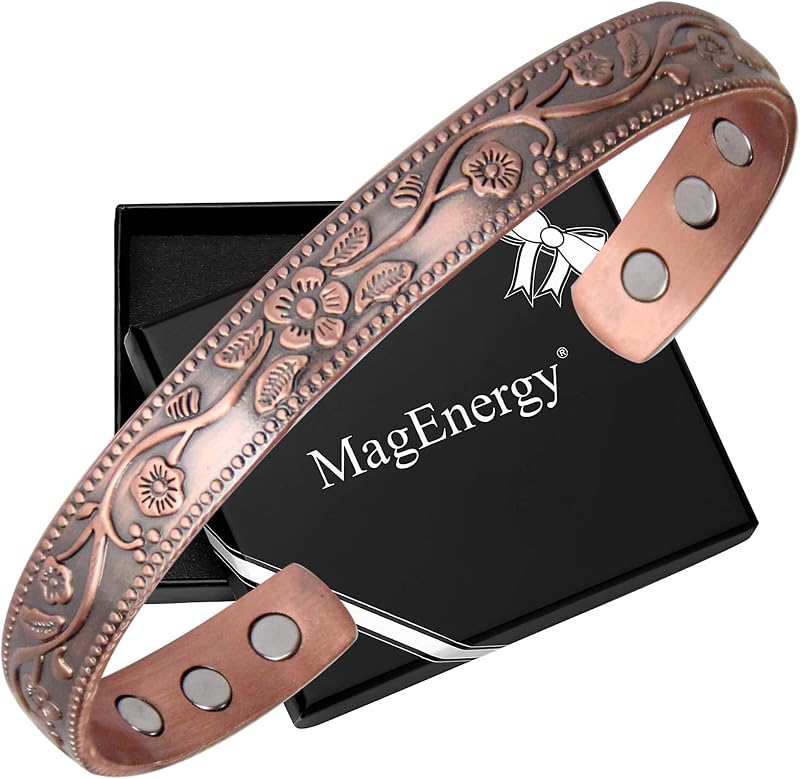 MagEnergy Copper Magnetic Bracelet for Women 3500 Gauss Adjustable Plum Blossom