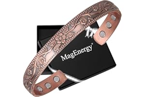 MagEnergy Copper Bracelets for Women, 99.9% Pure Copper Vintage Flower Magnetic Bangle with 3500 Gauss Magnets,Adjustable Cuff Jewelry Gift