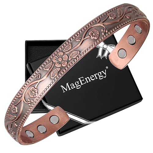 MagEnergy Copper Bracelets for Women, Pure Copper Vintage Flower Magnetic Bangle with 3500 Gauss Magnets,Adjustable Cuff Jewelry Gift in Kuwait