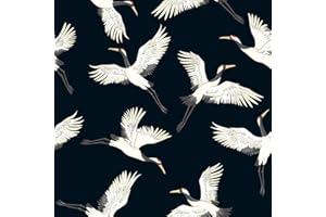 VaryFloral Crane Bird Peel and Stick Wallpaper Oriental Chinoiserie Flying Crane Wallpaper Japanese White Bird Black Contact 