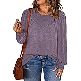 DOLNINE Womens-Plus-Size-Tops Trendy Puff Long Sleeve Shirts Cute Crewneck Pleated Blouses Lightweight Loose Fit Sweatshirts