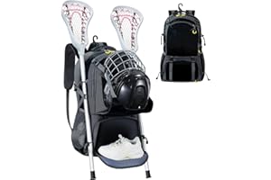 Aleemin Lacrosse Bag with Large Capacity, Lacrosse Backpack Bag for All Lacrosse or Field Hockey Equipment, Lacrosser Equipment Bag with Separate Shoe compartment & 2 Stick Holders (Black)