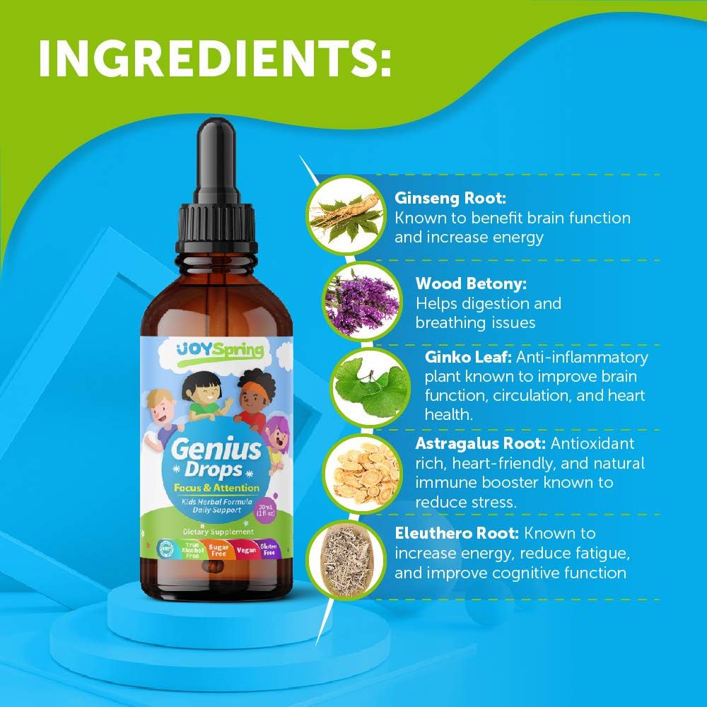 Best Natural Focus Supplement for Kids, Supports Healthy Brain Function to Improve Concentration & Attention for School, Great Tasting Liquid Calming Supplement, Made from 100% Herbs: Health & Personal Care