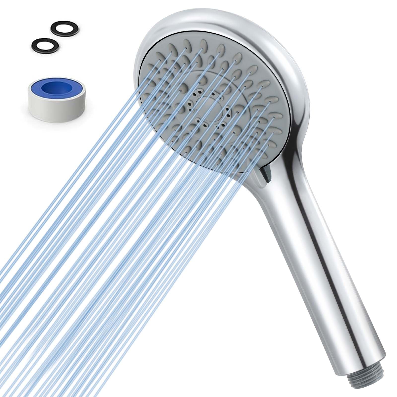 Frap Universal High Pressure Shower Head, Powerful 5 Mode Function, Easy-Cleaning Silicone Nozzles, Quick Installation, Removal Showerhead Water Saving Bath for Adults Children Pets,Chrome