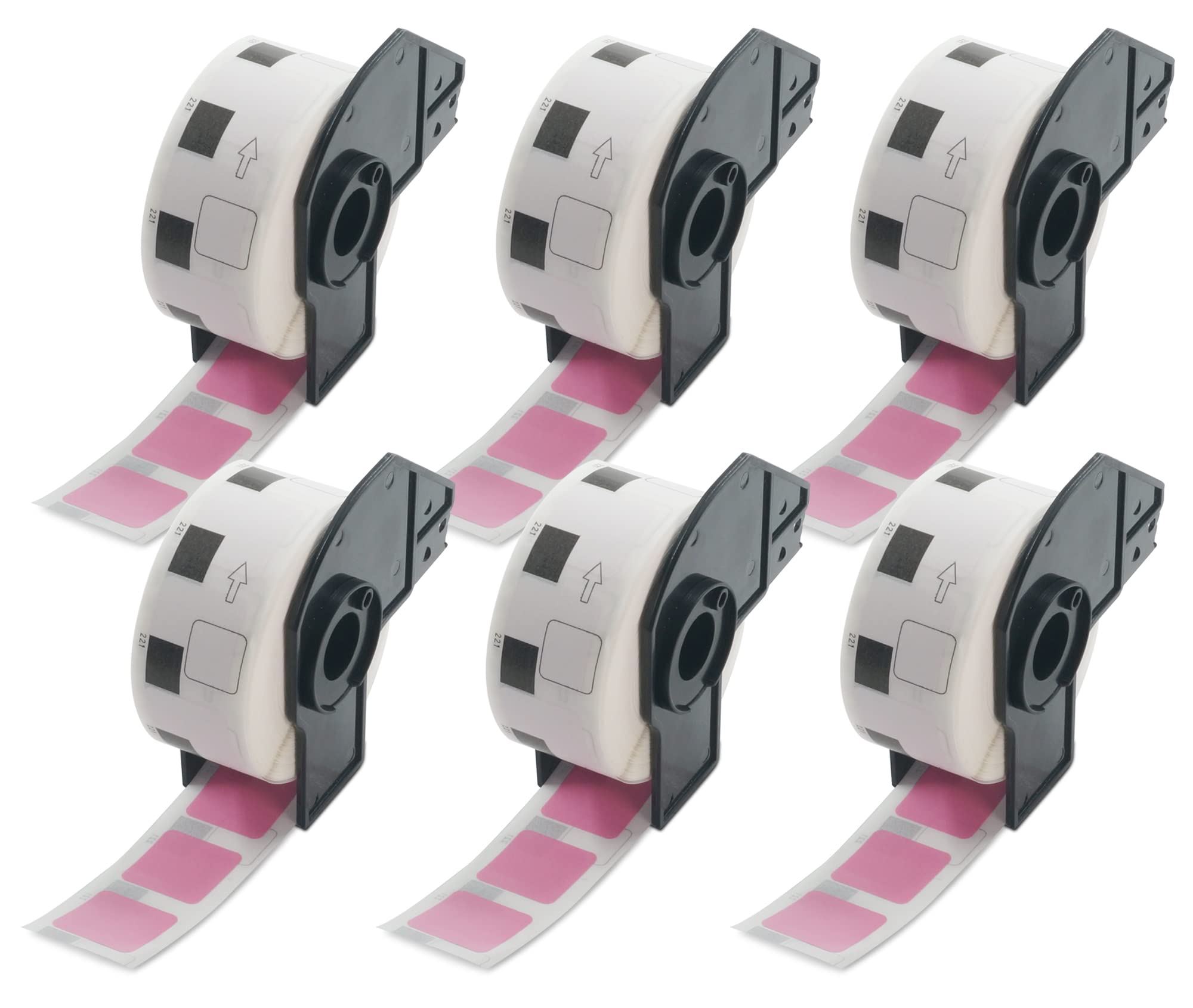 BETCKEY - 6 Rolls DK-11221 Colored Labels, 23mm x 23mm, Black on Pink, 6000 Square Labels Using for QL Label Printers