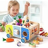 Dailyfunn Montessori Wooden Farm Toys for Babies Toddlers Boys Girls 1-3 Years Old 1st First Birthday Gifts| Fine Motor Skills Developmental Fishing Game Carrots Harvest Game Shape Sorter