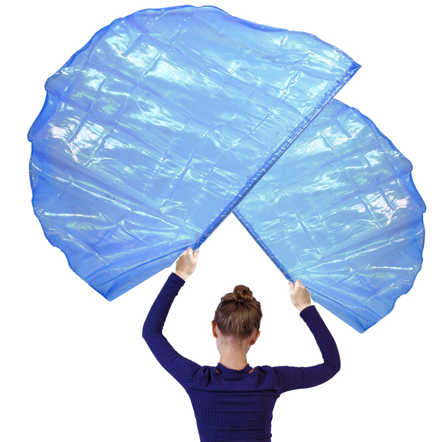 XIHIRCD 4pcs Praise Dance Banners, 55 Inch Semicircle Telescopic Flags for Church, Dance, Children, Teenagers, Adults (Transparent Blue)