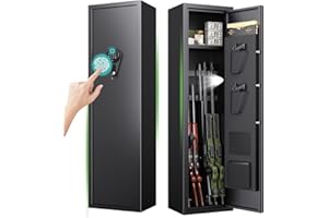 LBVSKK 5 Gun Safe,Biometric Gun Safe for Rifles and Pistols Home - Fingerprint & Keypad Lock Gun Cabinet With Alarm System,Adjustable Rack,Silent Mode,No Assembly Required (11.8"D x 11"W x 51.9"H)
