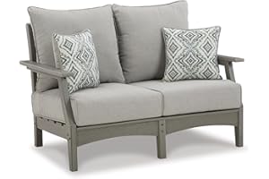 Signature Design by Ashley Outdoor Visola Patio HDPE Loveseat with Nuvella Throw Pillows, Gray