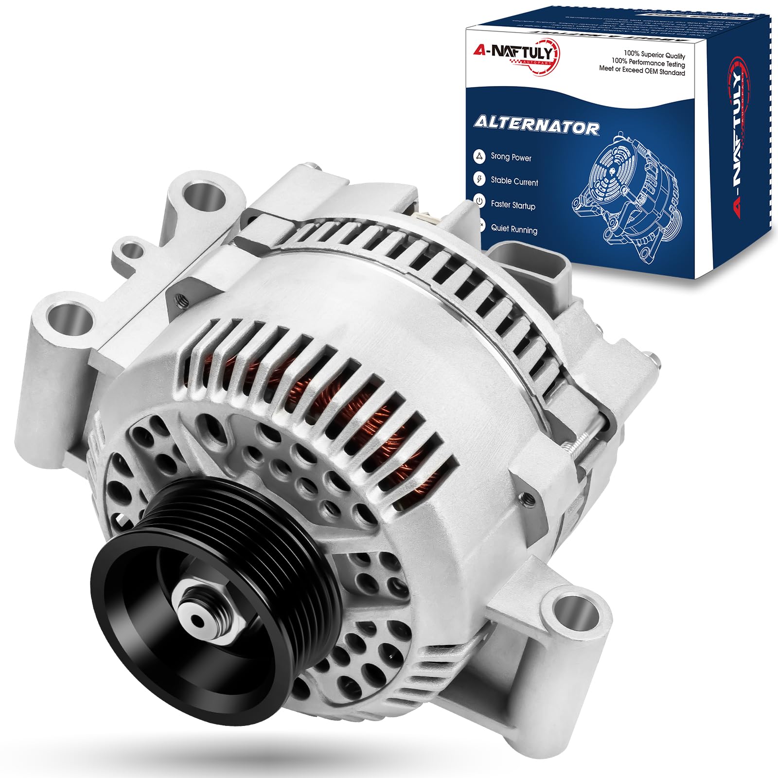 Photo 1 of A-NAFTULY Alternator Replacement for Ford Ranger F150 E150 Explorer Escort Aerostar Bronco Pickup 2.3 2.3L 3.0L 4.0L 5.0L 5.8L 1992 1993 1994 1995 1996 1997, F07F-10300-AA F07U-10300-AA AFD0012