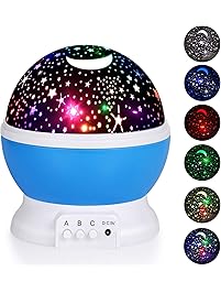 Night Lights for Kids, Baby Night Light, Starry Night Light Rotating Moon Star Projector, Romantic Night Lighting Lamp, 4 LED Bulbs 8 Modes with USB Cable, Bedside Lamp Best for Bedroom Nursery (Blue)