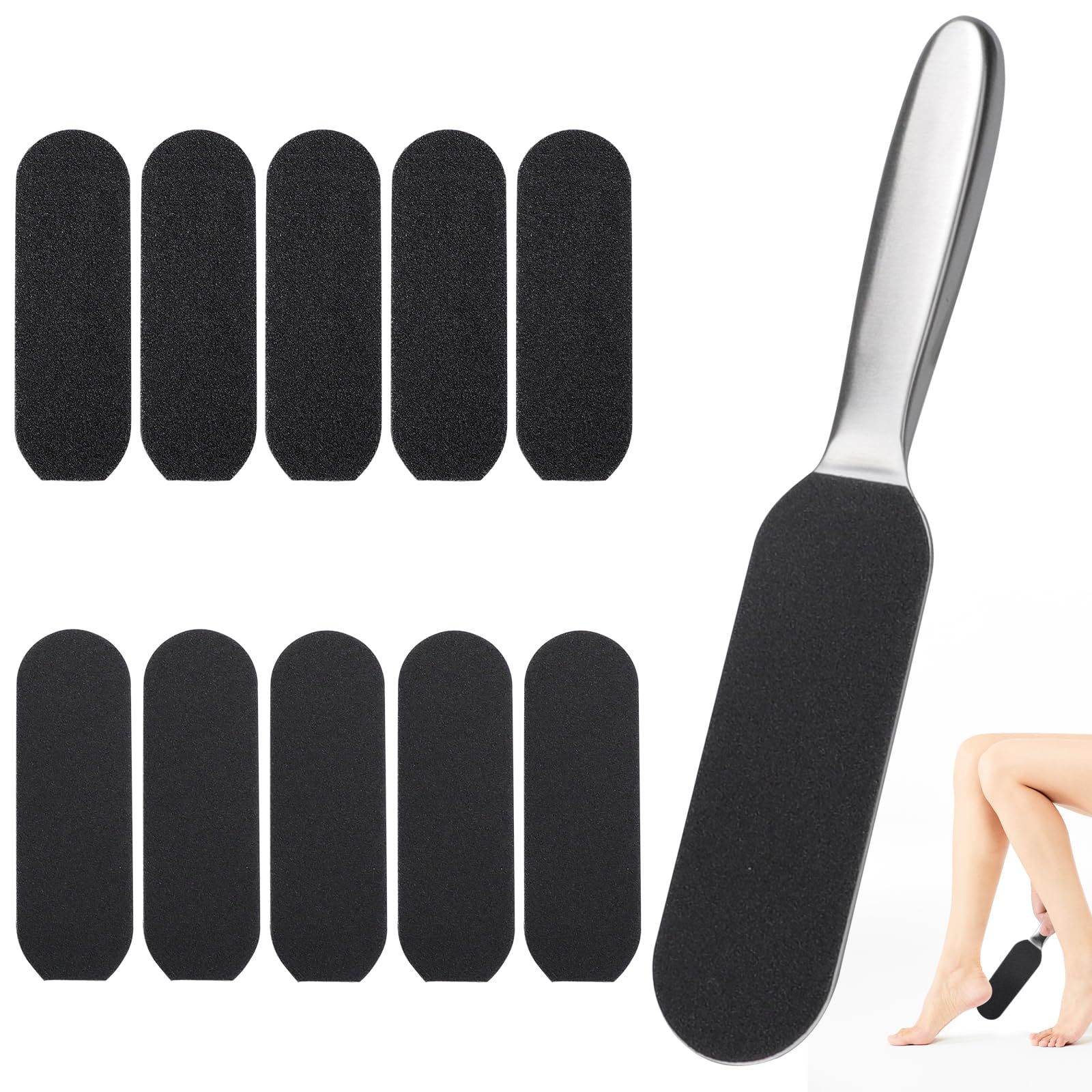 51 PCS Foot Files and Callus Remover for Hard Skin, Emery Boards for Feet - 1 Stainless Steel Handle, 25 Coarse Grit and 25 Fine Grit Foot File Replacement Pads