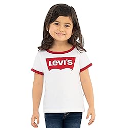 Levi's Little Girls' Batwing T-Shirt, White Ringer, 5