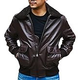 Jild Navy G-1 Real Leather Bomber Jacket Men with Removable Fur Collar - Vintage Flight Aviator Leather Jacket Men