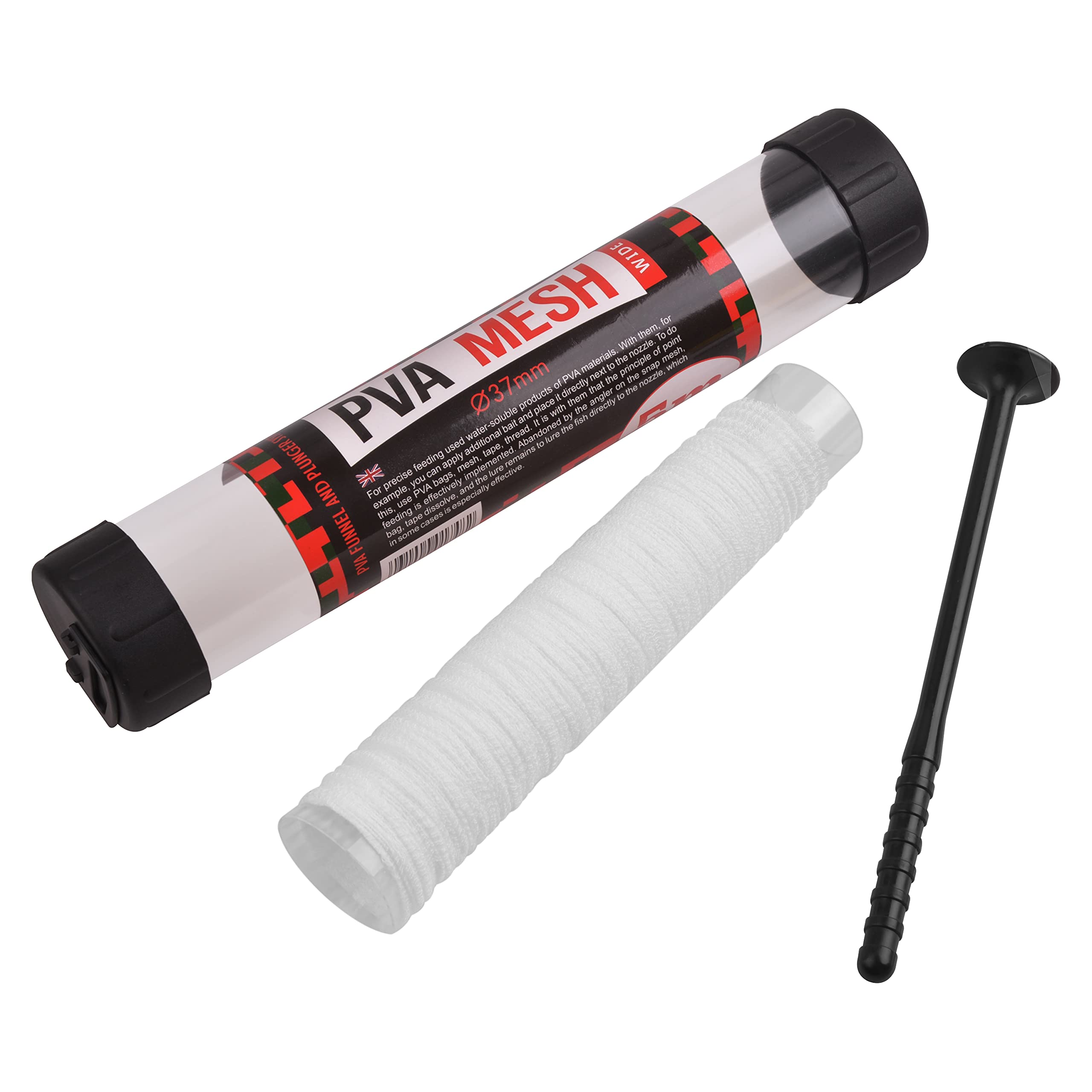 OROOTL 5M PVA Mesh Carp Fishing Bait Net, Fast Melt PVA Mesh Bags System Refill Stocking with Plunger for Boilie Rig Carp Fishing Tackle Tool 25mm/ 37mm Available