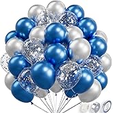 RainbowQ Party Metallic Shiny Blue and Silver Balloons 12 Inch 68PCS Silver Blue Confetti Balloons Latex Helium Balloon Set for Graduation Wedding Birthday Party Decorations